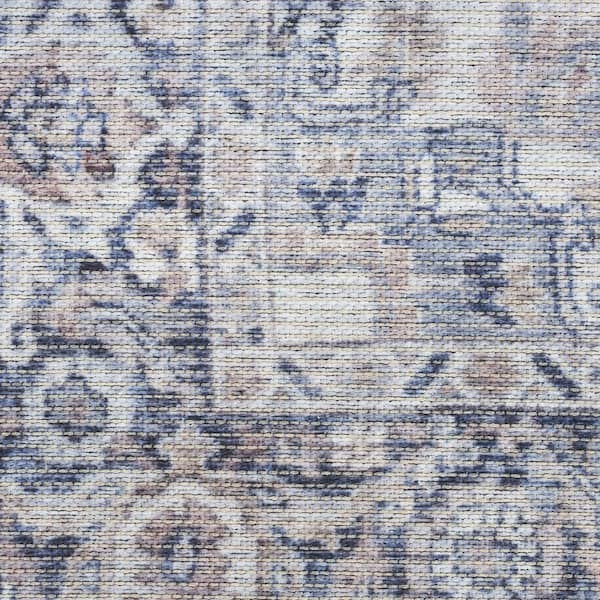 5 ft. x 7 ft. Blue Floral Washable Square Area Rug