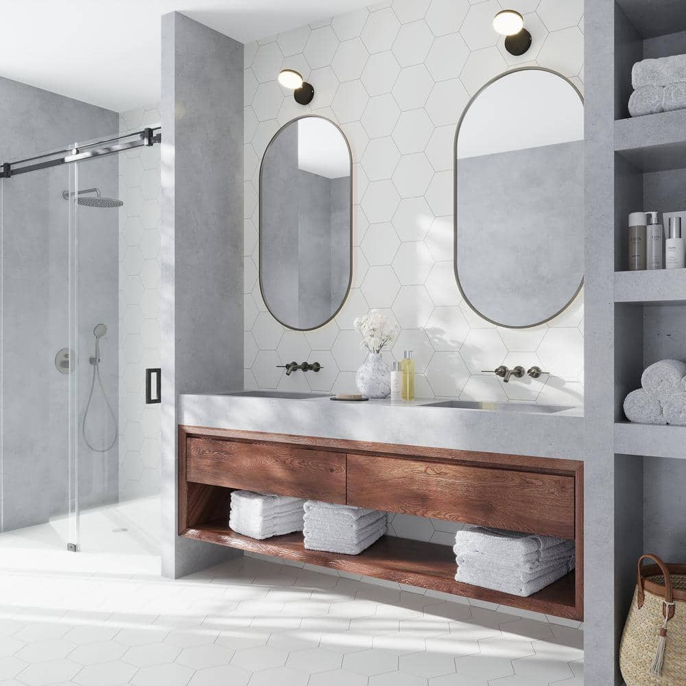 Large White Hexagonal Matte Porcelain Wall and Floor Tile