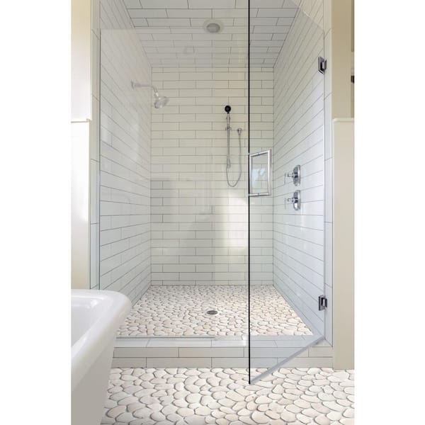 CRUZ BAY STUDIO - Classic Pebble Tile White 11-1/4 in. x 11-1/4 in. x 12.7 mm Mesh-Mounted Mosaic Tile (9.61sq. ft. / case)