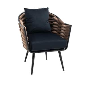 Modern Black Velvet Accent Chair Upholstered Armchair Tufted Chair Metal Frame with Cushion