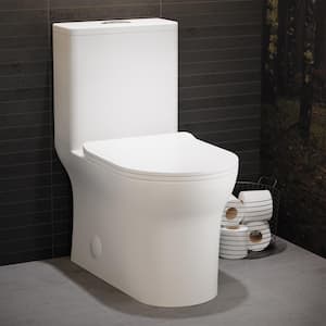 Burdon 12 in Wall Hung One Piece 1.1/1.6 GPF Dual Flush Elongated Toilet in White/Glossy Seat Included