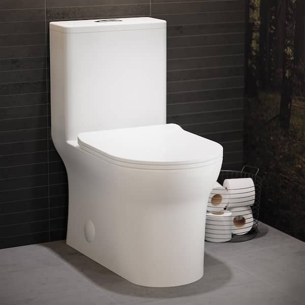 Swiss Madison Burdon 12 in Wall Hung One Piece 1.1/1.6 GPF Dual Flush Elongated Toilet in White/Glossy Seat Included