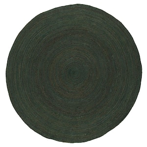 Natural Fiber Dark Green 5 ft. x 5 ft. Circles Solid Color Round Area Rug