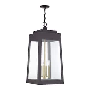 Oslo 30.75 in. 4-Light Bronze Dimmable Outdoor Pendant Light with Clear Glass and No Bulbs Included