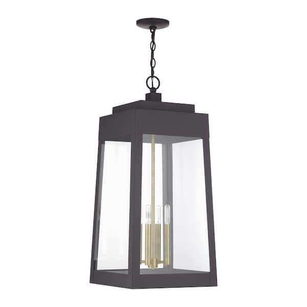 Livex Lighting Oslo 30.75 in. 4-Light Bronze Dimmable Outdoor Pendant Light with Clear Glass and No Bulbs Included