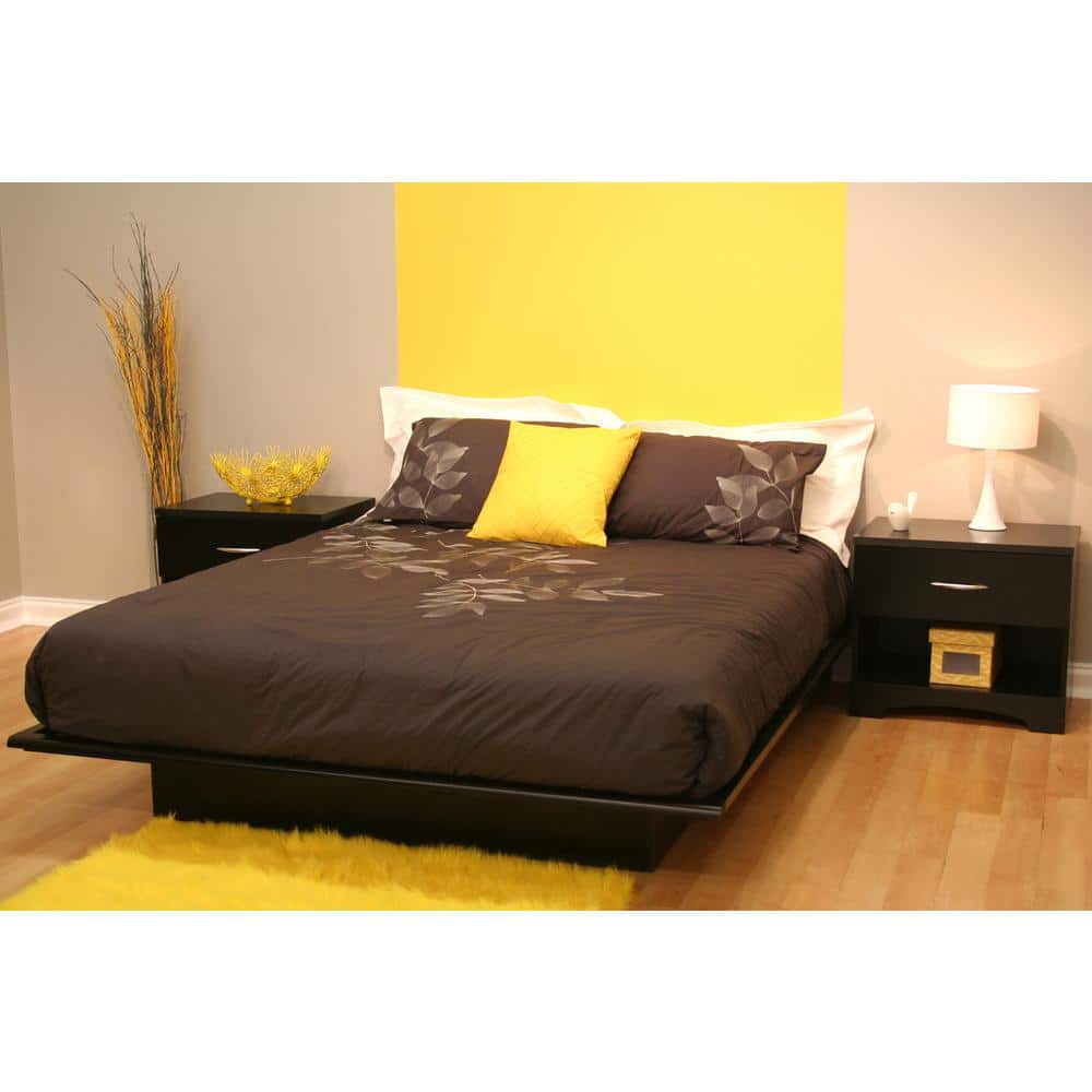 Black Queen Wood Frame Platform Bed with Storage