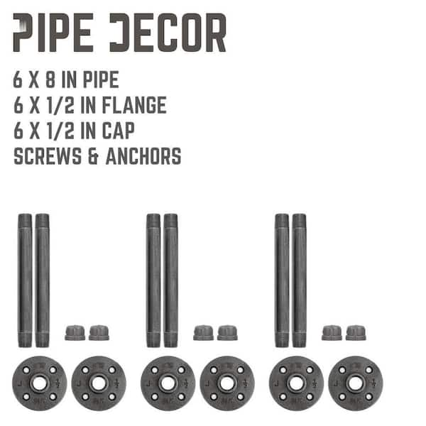 Pipe Decor 1/2 in. Black Steel Pipe Wall Hook Kit (4-Pack)