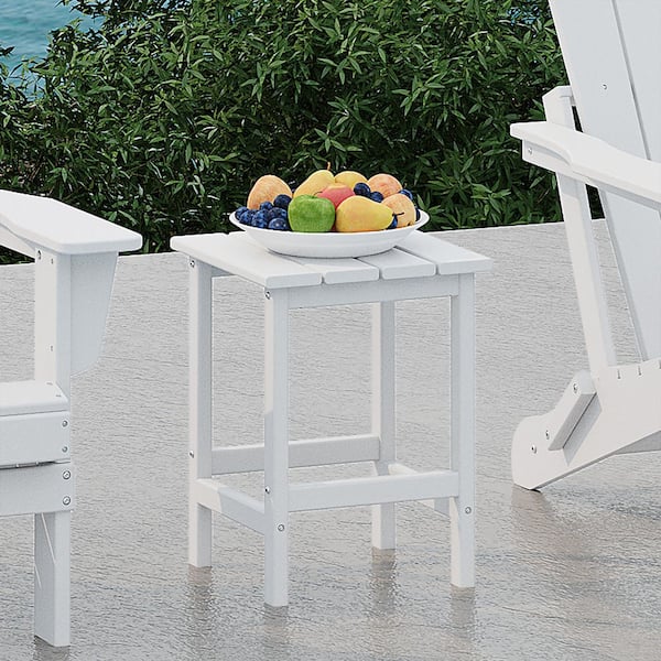 Mason 18 in. White Poly Plastic Fade Resistant Outdoor Patio Square Adirondack Side Table