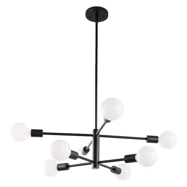 Amucolo 8-Light Black Height Adjustable Modern Sputnik Chandeliers for Dining Room, Living Room, Bedroom