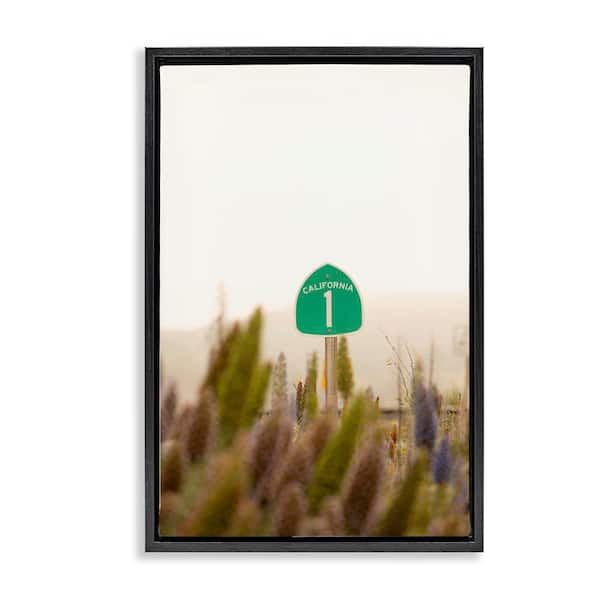 Stupell Industries California Road Sign View by Crystal Lynn Collins Black Floater Frame Nature Graphic Art Print 31 in. x 21 in.