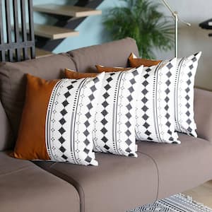 Bohemian Handmade Vegan Faux Leather Brown 20 in. x 20 in. Square Abstract Geometric Throw Pillow (Set of 4)