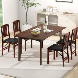 Brown Folding Dining Chair with Anti-Slip Foot Pads (Set of 4)