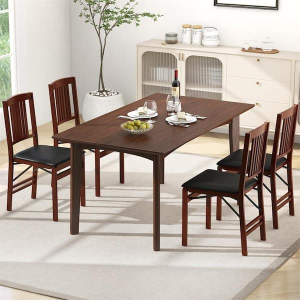 Brown Folding Dining Chair with Anti-Slip Foot Pads (Set of 4)