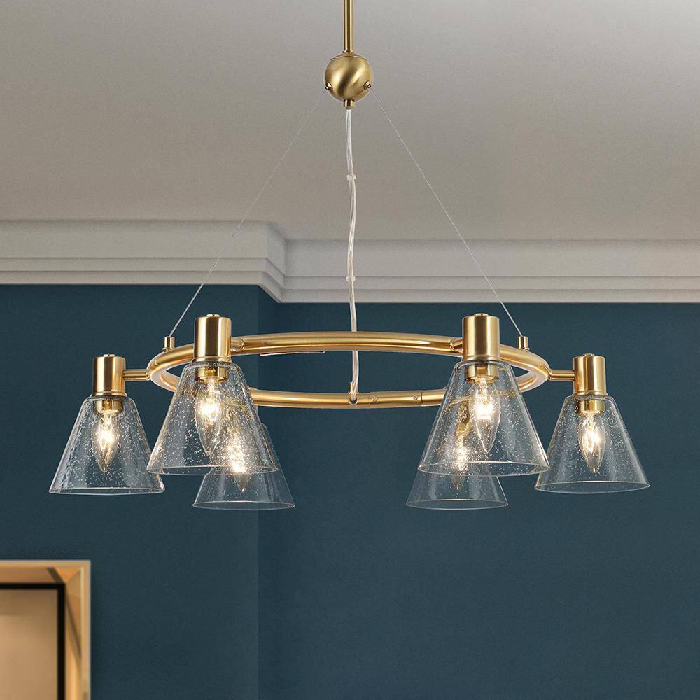 6-Light Gold Wagon Wheel Chandelier with Seeded Glass Shades price history on PriceWatchPro