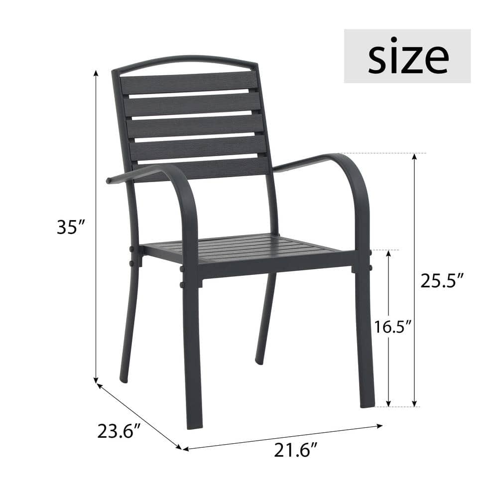 Black Aluminum Frame Outdoor Dining Armchairs, Set of 6