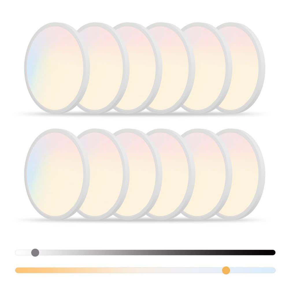 12-Pack 5.4 in. Round Modern Matte White Ultra-Slim LED Flush Mount Ceiling Light, 5CCT, Dimmable price history on PriceWatchPro