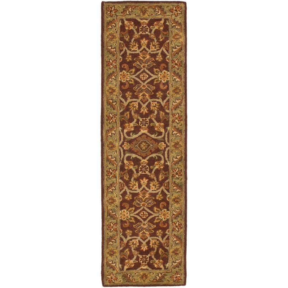Golden Jaipur Rust and Green Hand-Tufted Wool Runner Rug