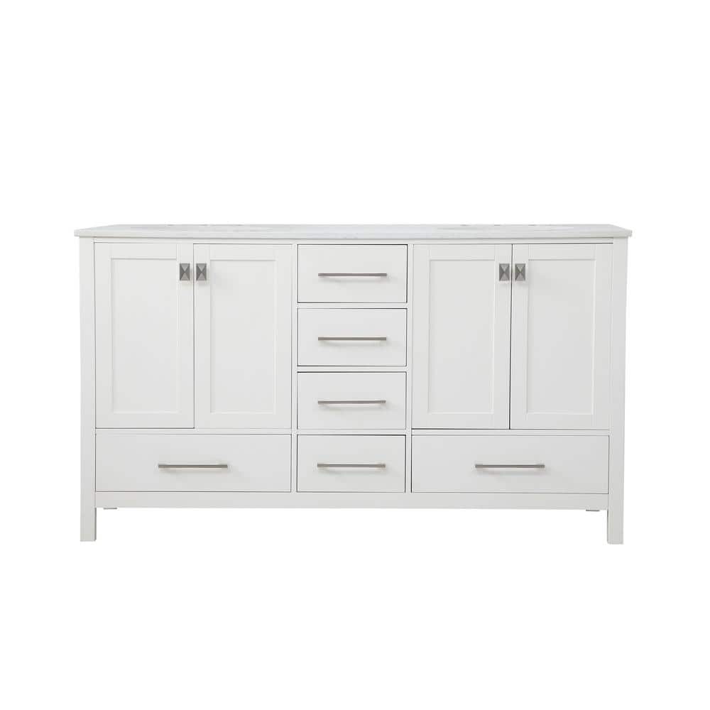 60 in. W x 22 in. D x 34 in. H Double Bathroom Vanity in White with Enginee