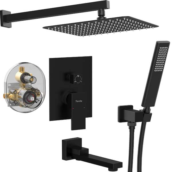 Unbranded Single Handle 1-Spray 12'' Tub and Shower Faucet with Handheld 2.2 GPM in. Pressure Balance Matte Black （Valve Included）