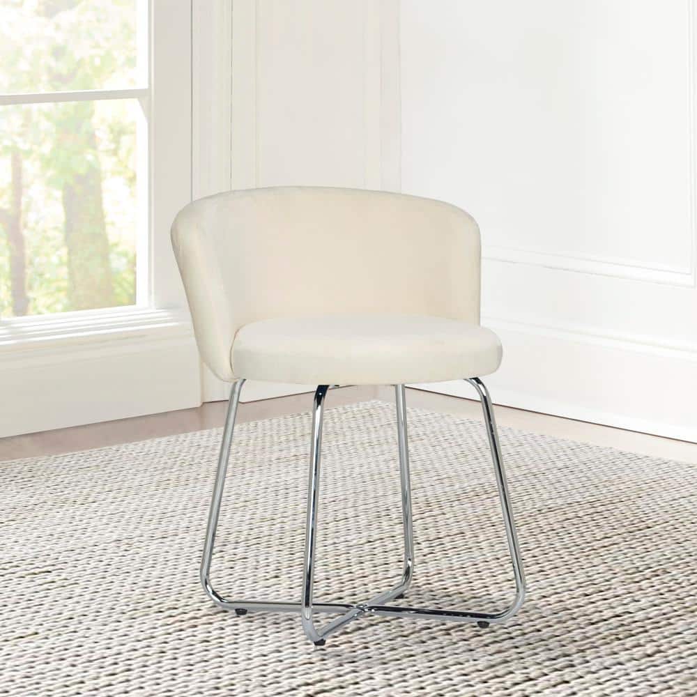 Marisol Chrome-Finished Metal Vanity Stool with Off-White Velvet