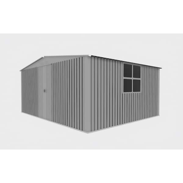 Outdoor Storage Shed has 2-Functions: Metal Shed and Firewood Shed 13 ft. x 11 ft. Grey (137.7 sq. ft.)