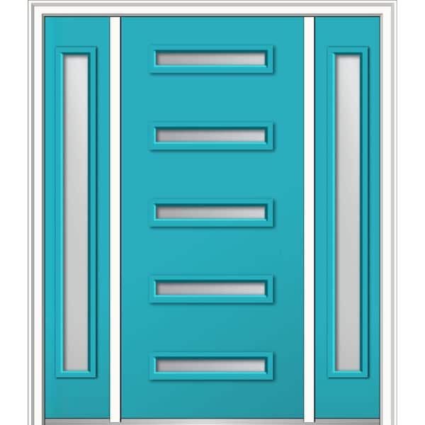MMI Door 68.5 in. x 81.75 in. Davina Right-Hand Inswing 5-Lite Frosted Painted Fiberglass Smooth Prehung Front Door w/ Sidelites