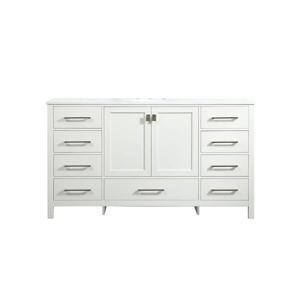 Unbranded Simply Living 60 in. W x 22 in. D x 34 in. H Bath Vanity in White with Calacatta White Engineered Marble Top