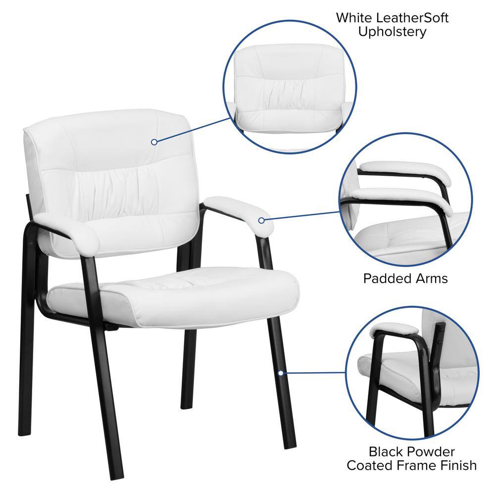 Modern White LeatherSoft Side Reception Chair with Black Metal Frame
