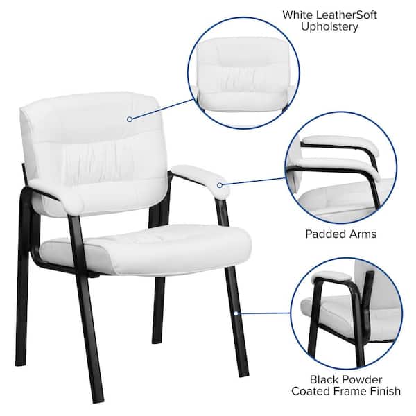 White Leather Chair Reception Office Seat Black Metal Frame Finish Padded Arms 