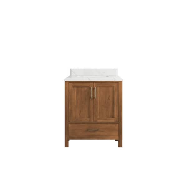 Willow Collections Malibu Teak 30 in. W x 22 in. D x 36 in. H Bath Vanity in Gold Teak with 1.5" Calacatta Quartz Top