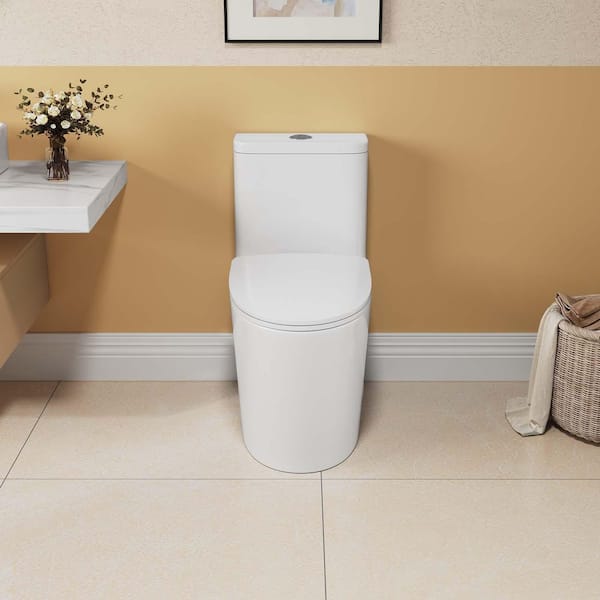 1.1/1.6 GPF Dual-Flush Elongated Comfort Height Chair Floor Mounted 1-Piece Ceramic Toilet in White with Soft Close Seat