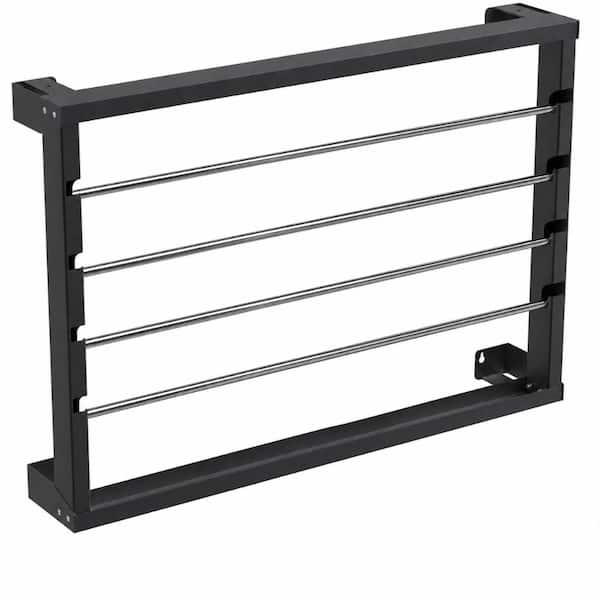 Heavy-Duty Wall-Mounted Wire Spool Rack with 4 Adjustable Stainless Steel Rods for Cable Storage, Black