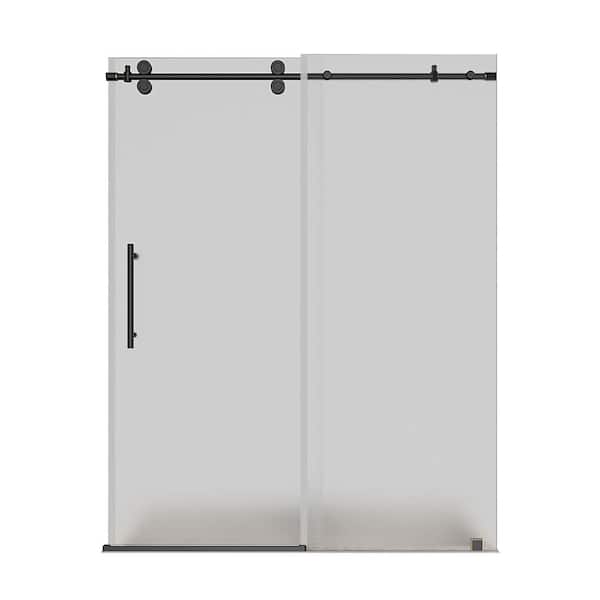 Aston Langham 60 in. x 75 in. Frameless Sliding Shower Door in Oil Rubbed Bronze and Frosted Glass with Handle
