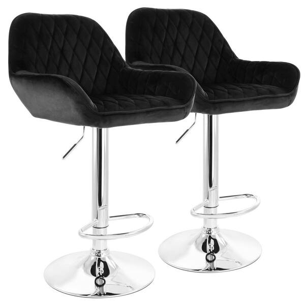 Elama 37 in. Black Velvet High Back Bar Stool with Chrome Base (Set of