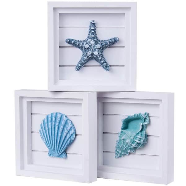 3D Art Beach Wall Decor Coastal Decor Framed Wooden Wall Art NYB24A2   White Wall Sculptures Nyb24a2 64 600 