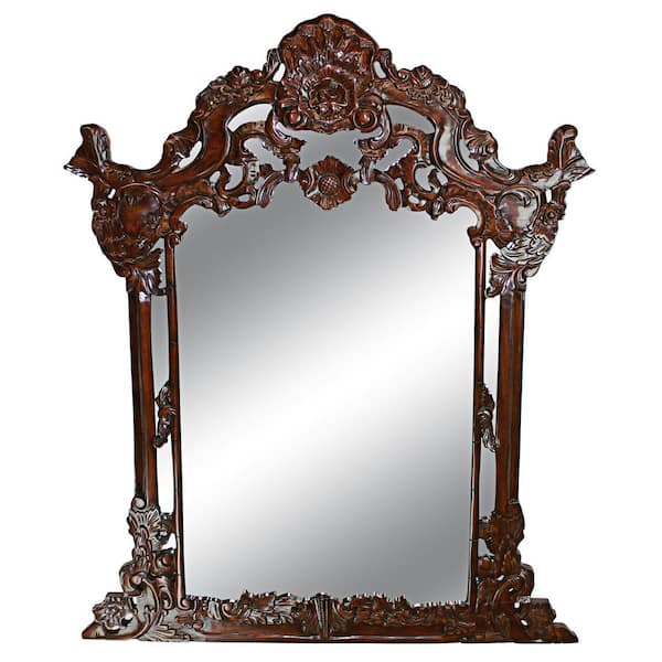 Design Toscano Hapsburg 56 in. x 46.5 in. Classic Arch-Shaped Walnut Full-Framed Decorative Wall Mirror