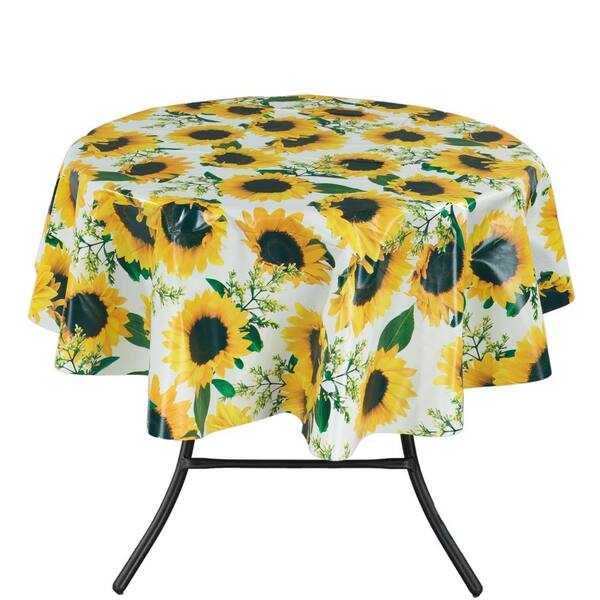 Ottomanson 55 in. Round Indoor and Outdoor Sunflower Design Table Cloth for Dining Table