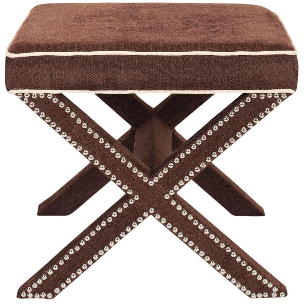 Palmer Modern Chocolate Brown Wood and Polyester Ottoman