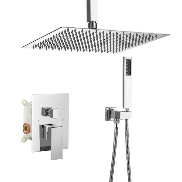 Single Handle 1-Spray Shower Faucet 1.8 GPM with Pressure Balance 16 inch Ceiling Mount Shower System Polished Chrome