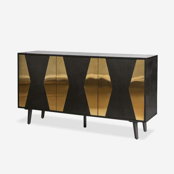 JAYDEN CREATION Diane 57'' Wide Mid-century Black Storage Sideboard and Buffet with Adjustable Shelves
