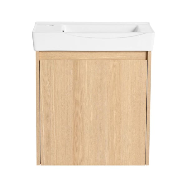 20 in. Single Sink Floating Oak Bath Vanity with White Ceramic Top, Soft Closing Door
