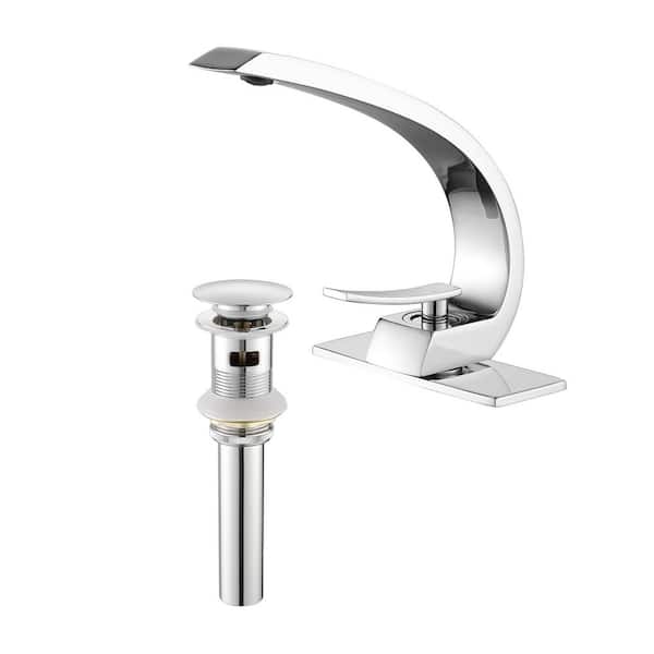 Single Handle Single Hole Bathroom Faucet with Drain Assembly and Deckplate Brass Vanity Basin Taps in Polished Chrome