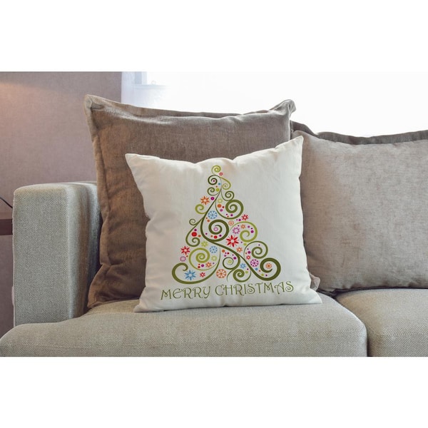 Merry Christmas Whimsical Tree Standard Throw Pillow 70702pl16 The Home Depot