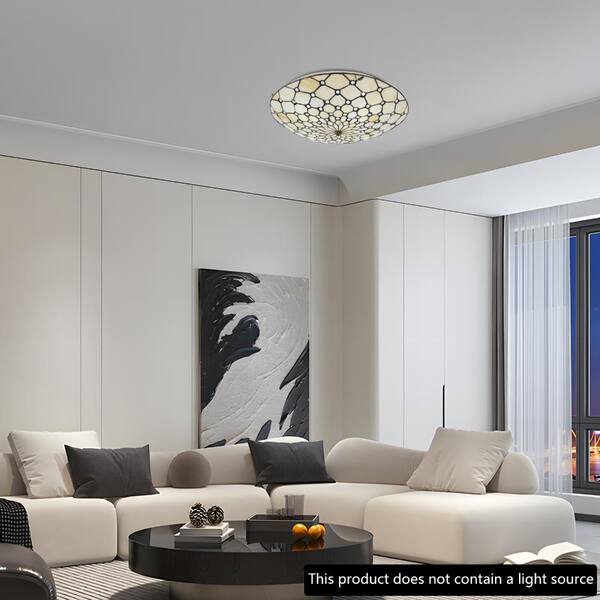 OUKANING 19.68 in. 4-Light Light Yellow Tiffany Flush Mount