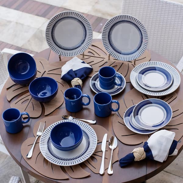 Manhattan Comfort Actual Blue and Ivory 16-Piece Casual Blue and Ivory  Earthenware Dinnerware Set (Service for 4) AM19-1645