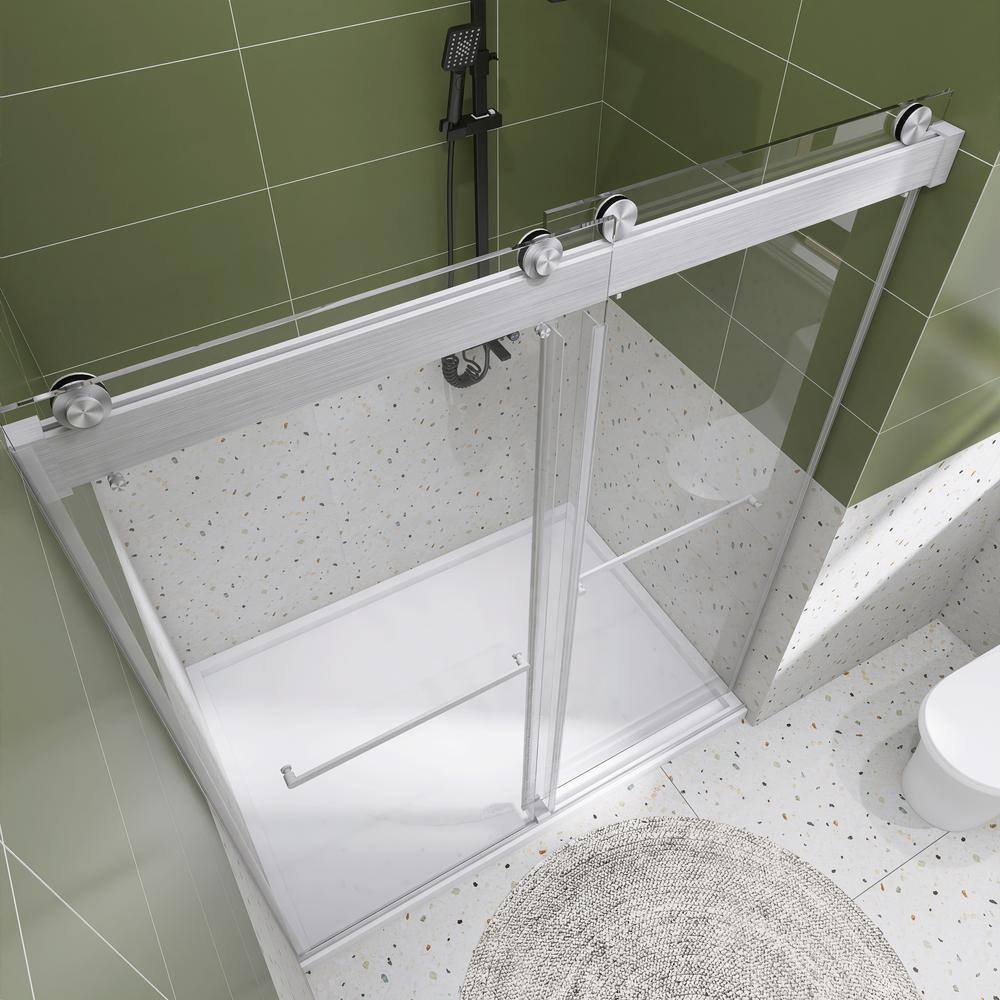 60'' Brushed Nickel Frameless Sliding Shower Door with Clear Glass