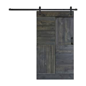 S Series 42 in. x 84 in. Carbon Gray Finished DIY Solid Wood Sliding Barn Door with Hardware Kit