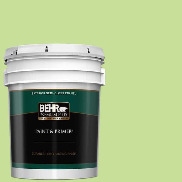 BEHR PREMIUM PLUS 5 gal. #420A-3 Key Lime Semi-Gloss Enamel Exterior Paint & Primer
