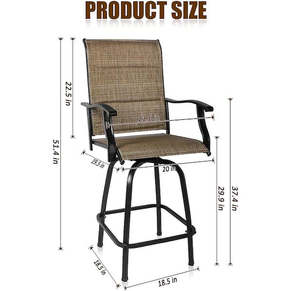 Swivel Metal Frame Outdoor Bar Stools Padded Textilene High Patio Chairs with Arm Support Set of 2