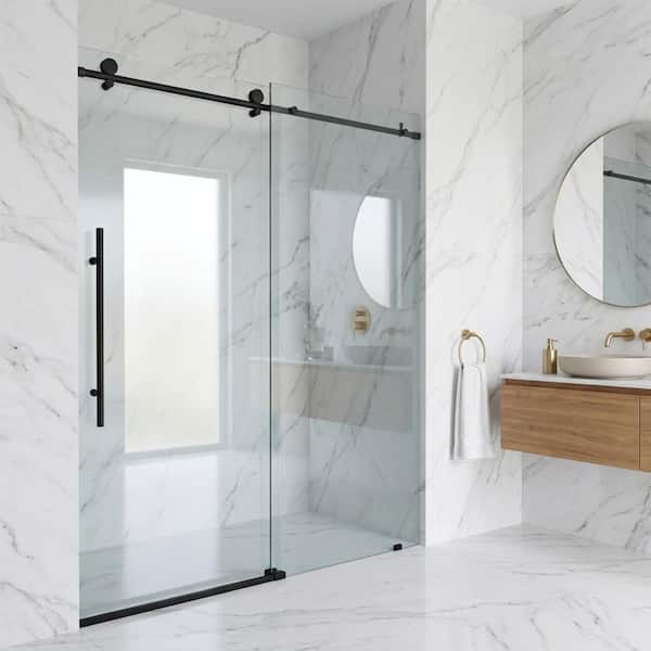 Elan E-Class 56 to 60 in. W x 76 in. H Frameless Sliding Shower Door in Matte Black with 3/8 in. (10 mm) Clear Glass